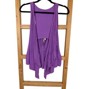 Comfy USA Purple Ruffle Sleeveless Crinkle Top Vest Size M Made In USA